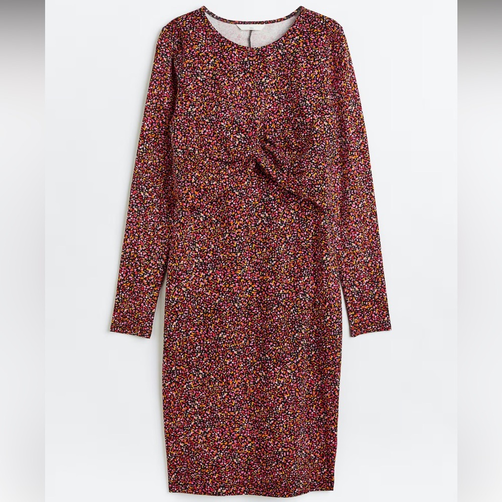NWT H&M Women’s MAMA Maternity Colorful Speckled KNOT-DETAIL NURSING DRESS - Picture 2 of 16